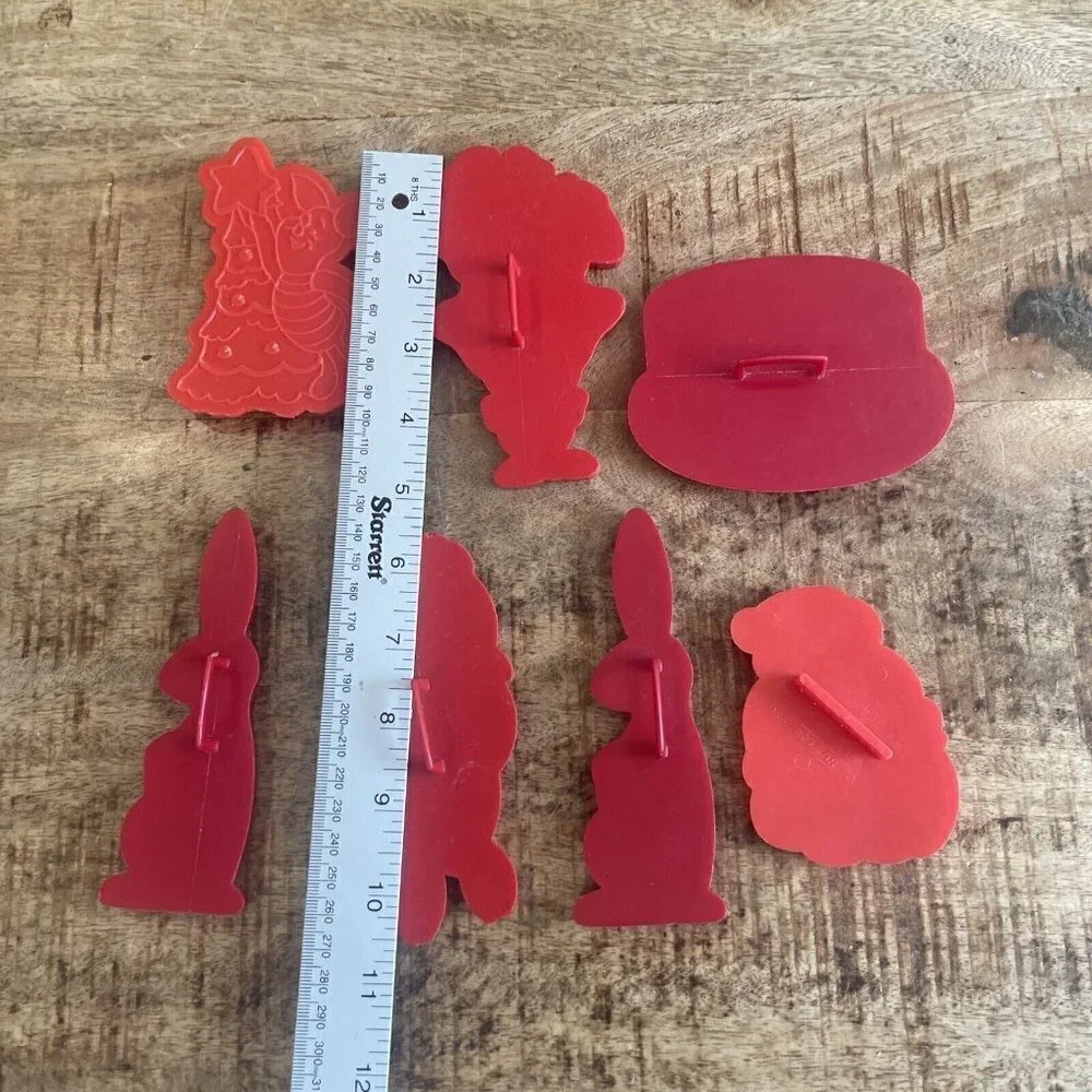 Vintage Red Holiday Cookie Cutters Pig Santa Rabbit Birthday Cake Piglet Porky